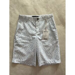 Garb Boys Finn Performance Shorts White Fish Print UPF Sun Protection Sz L NWT